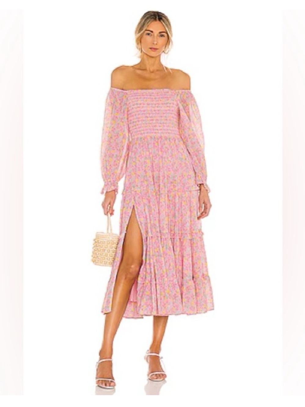 LoveShackFancy Capri Pink Floral Tiered Boho Dress Size L - Picture 5 of 6